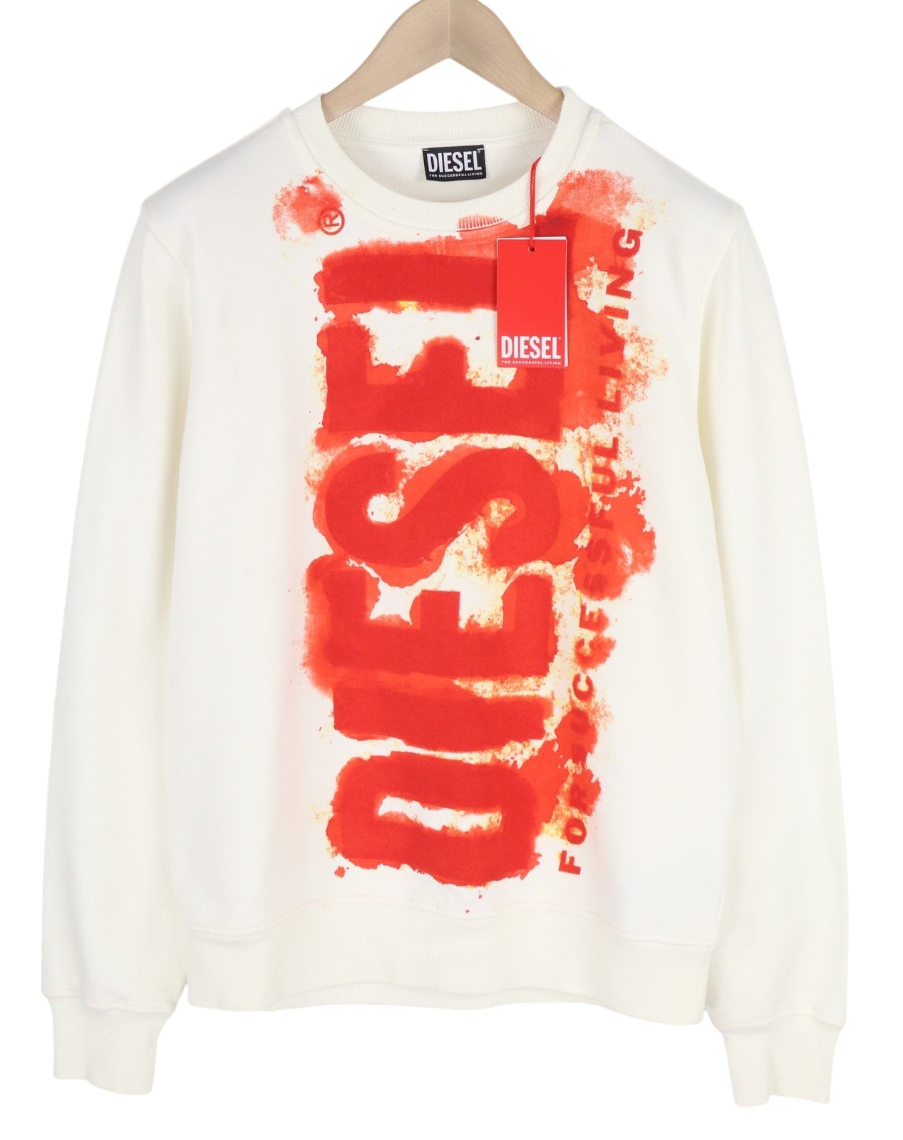 DIESEL S-Ginn-E5 Men Sweatshirt S White Pullover Crew Neck Front Logo Unlined