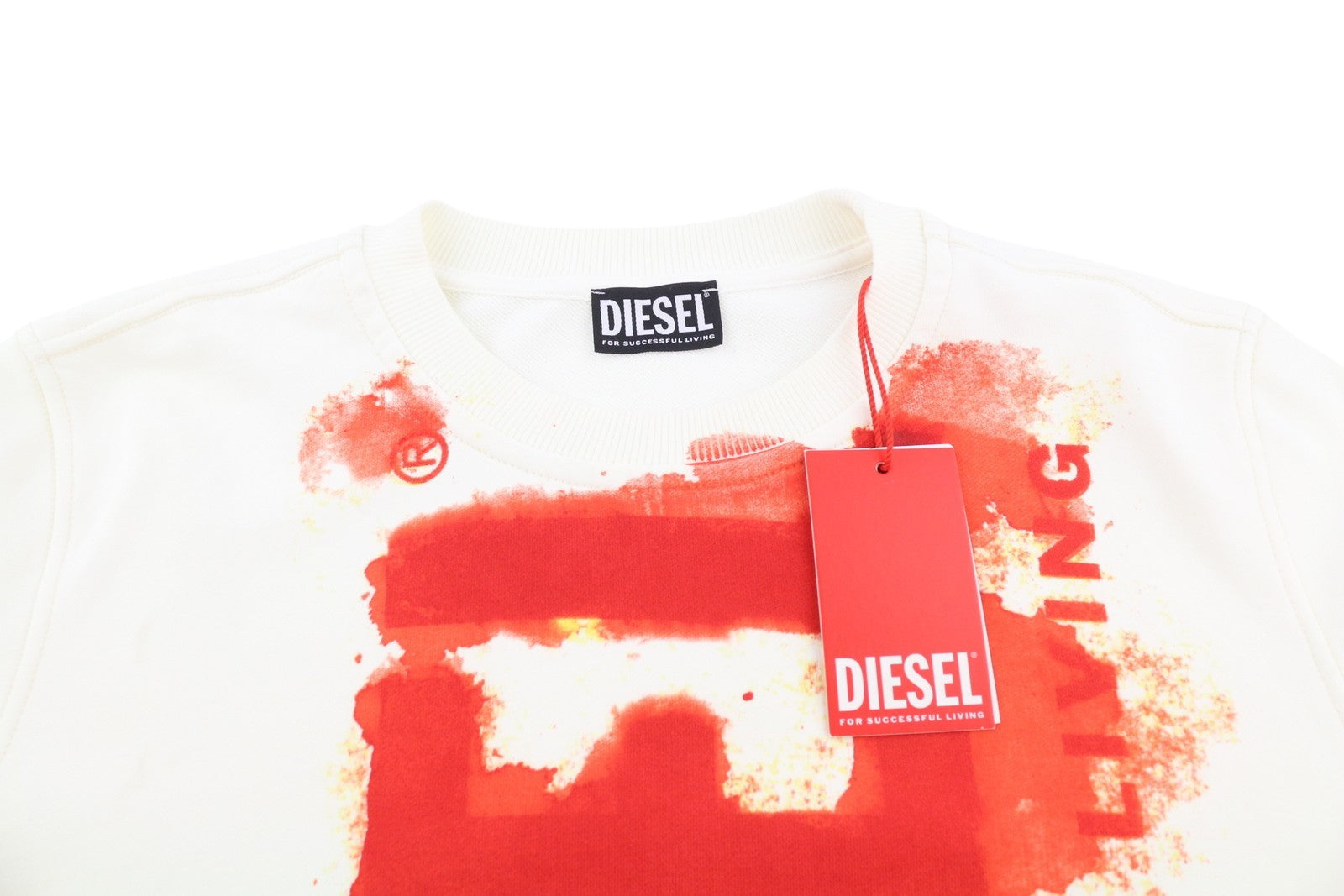 DIESEL S-Ginn-E5 Men Sweatshirt S White Pullover Crew Neck Front Logo Unlined