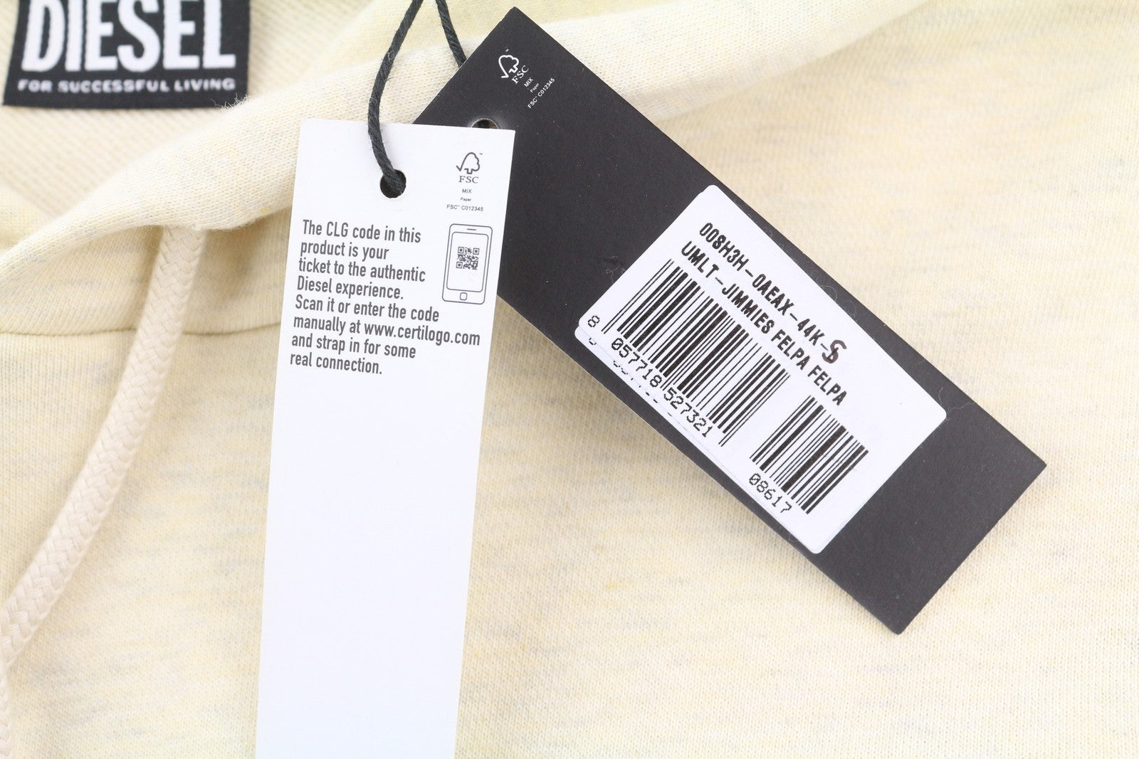 DIESEL F-Angs-H-Ecosmallogo Womens Hoodie S Melange Light Yellow Pullover