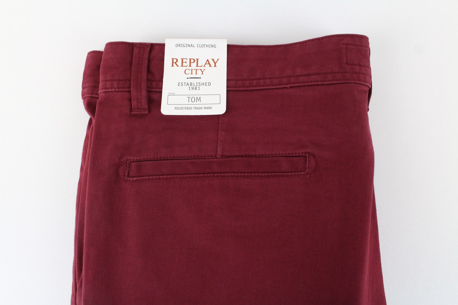 REPLAY Tom Men Trousers W33/L32 Red Cotton Stretch Regular Fit Stylish Pants