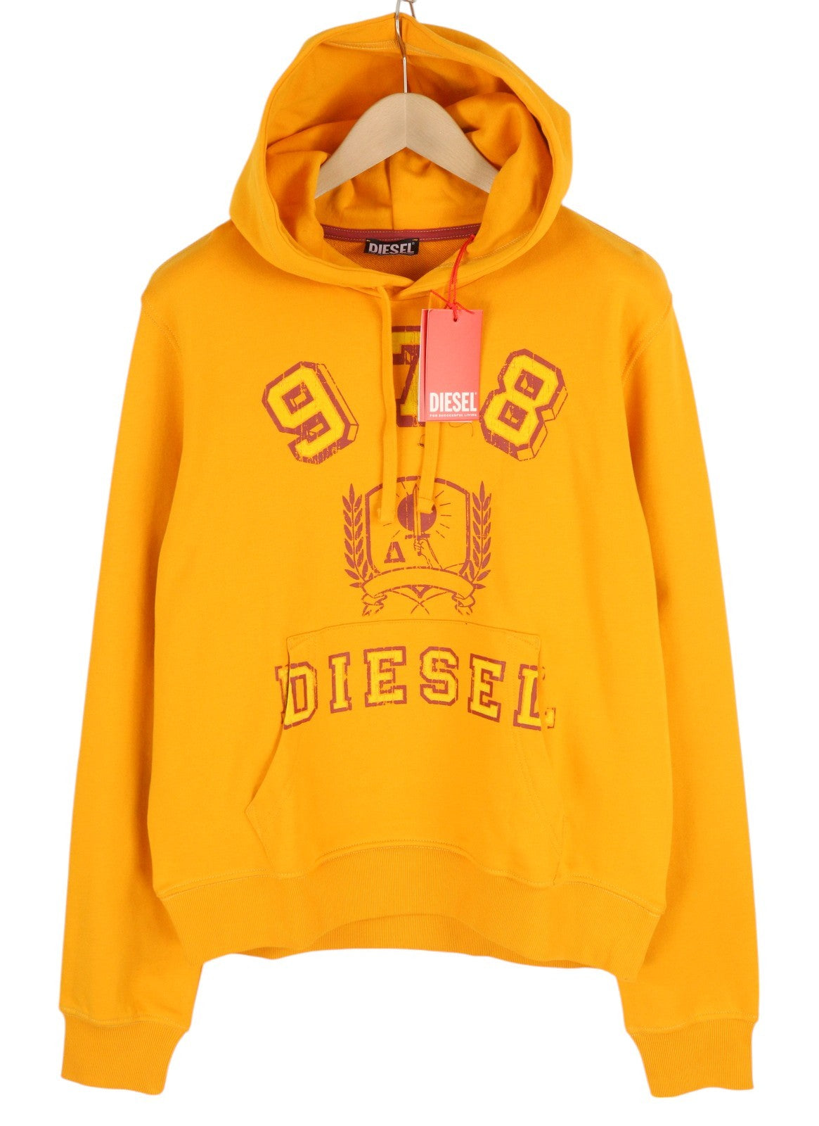 DIESEL S-Ginn-Hood-E5 Mens Hoodie L Yellow Pullover Kangaroo Pocket RRP€175