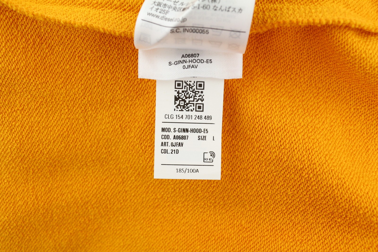 DIESEL S-Ginn-Hood-E5 Mens Hoodie L Yellow Pullover Kangaroo Pocket RRP€175