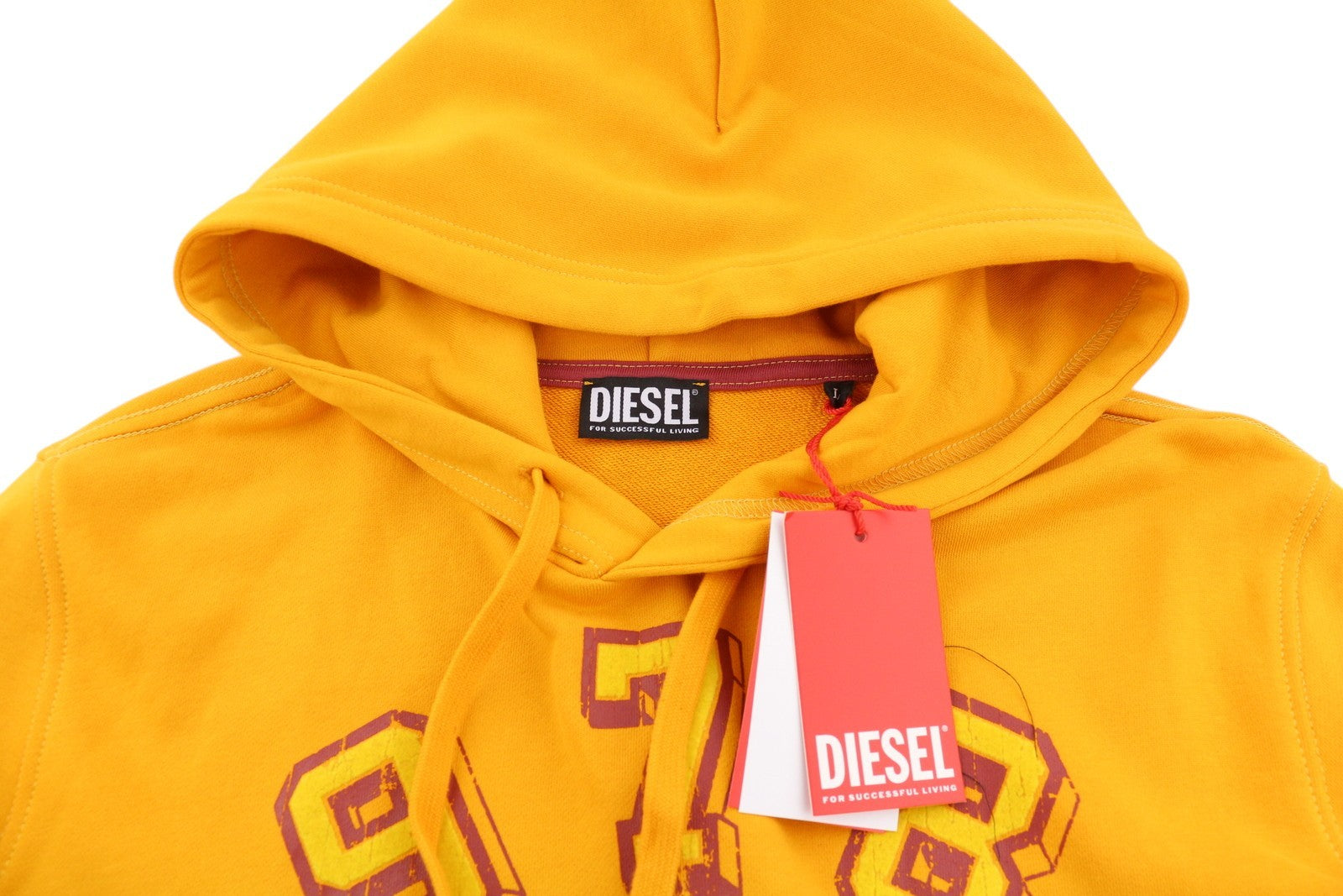 DIESEL S-Ginn-Hood-E5 Mens Hoodie L Yellow Pullover Kangaroo Pocket RRP€175