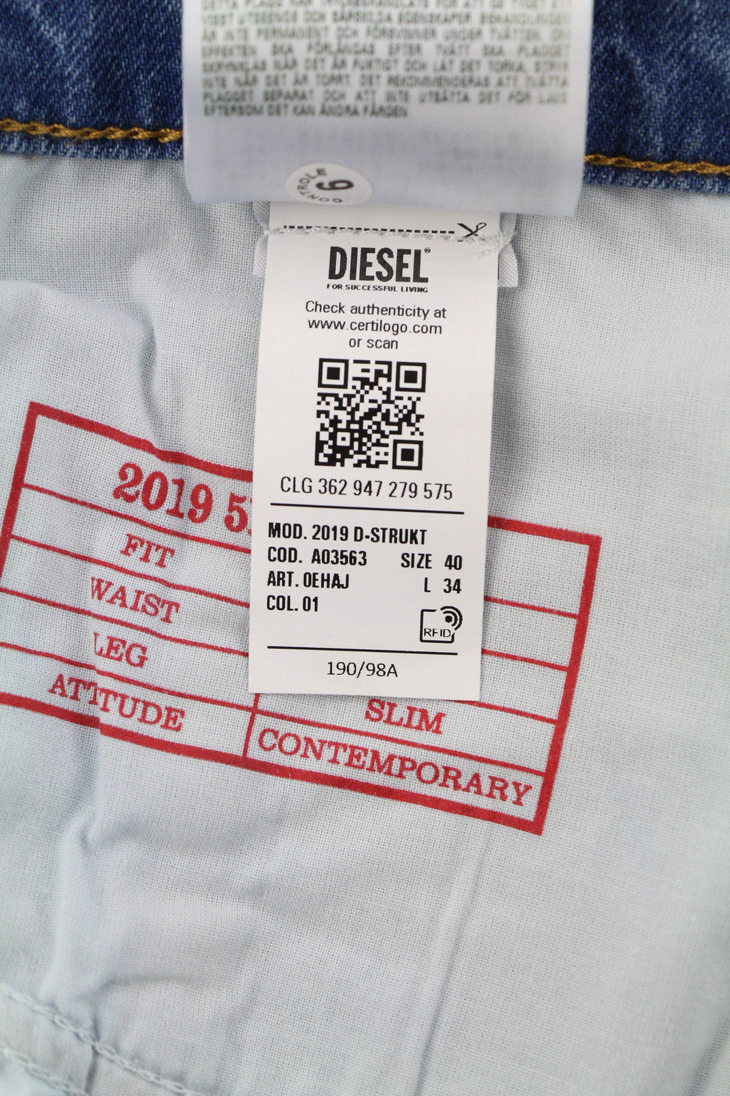 DIESEL 2019 D-Strukt 0EHAJ Men Jeans W40/L34 Slim Fit Mid Waist Washed Blue