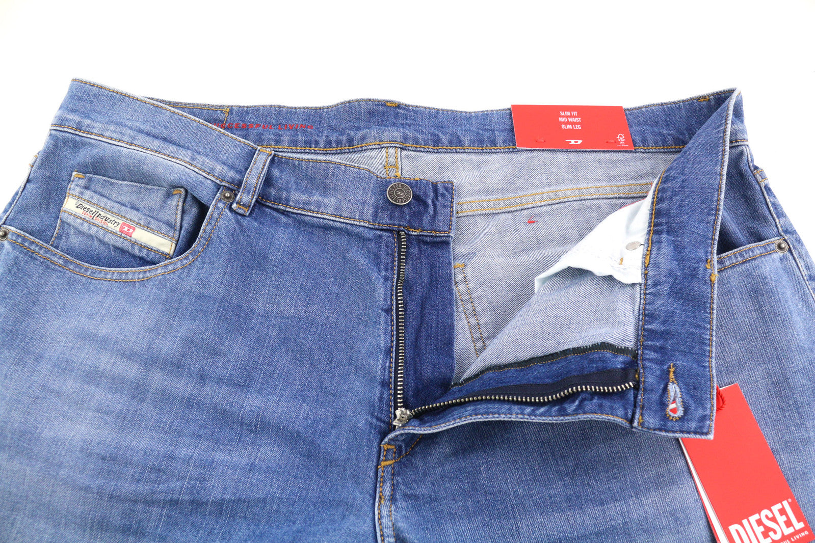 DIESEL 2019 D-Strukt 0EHAJ Men Jeans W40/L34 Slim Fit Mid Waist Washed Blue