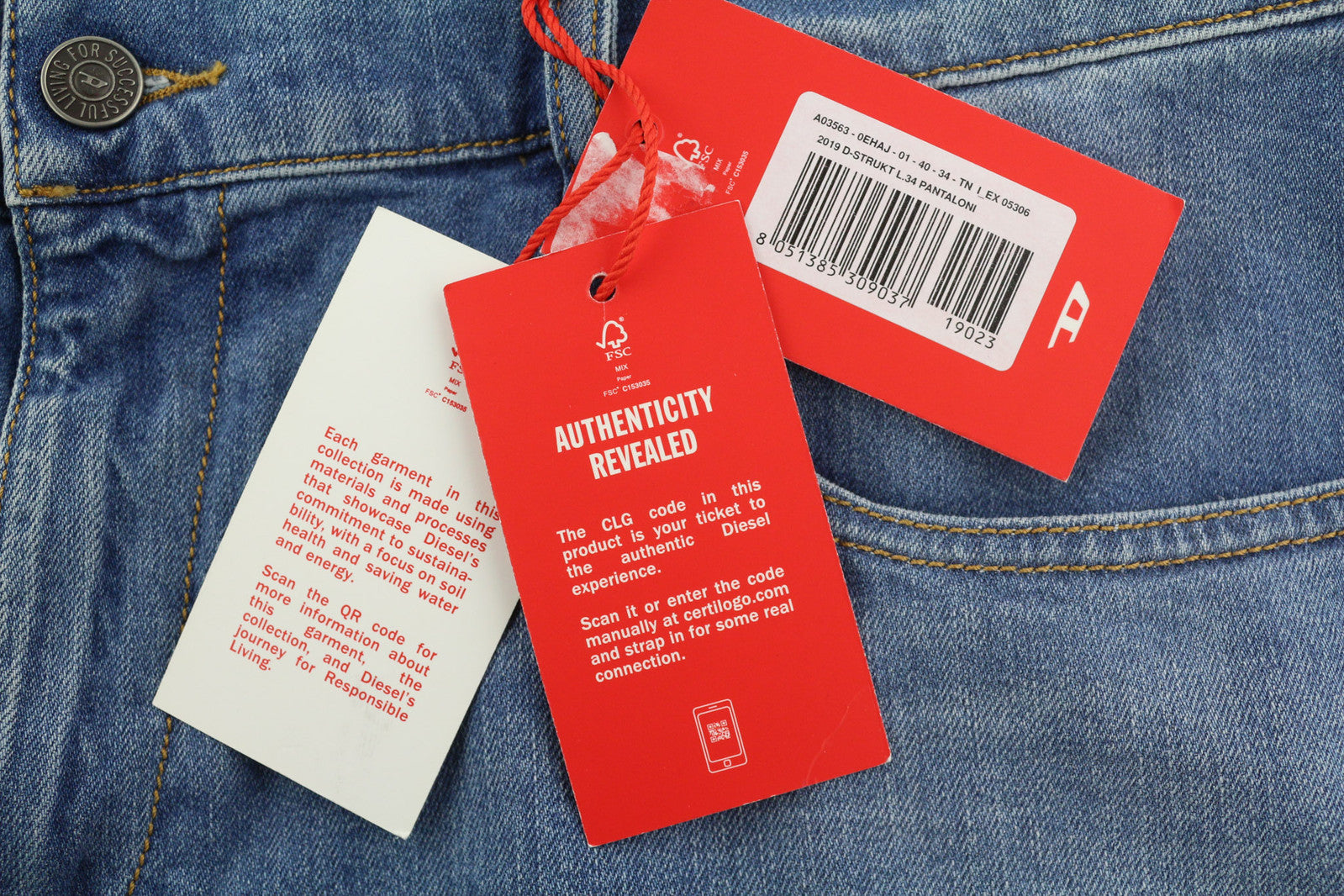 DIESEL 2019 D-Strukt 0EHAJ Men Jeans W40/L34 Slim Fit Mid Waist Washed Blue