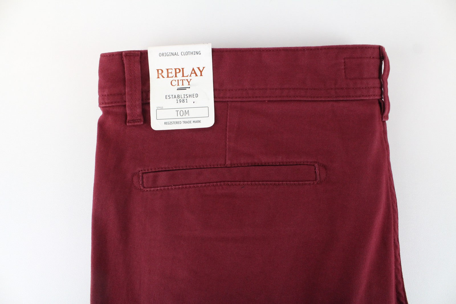 REPLAY Tom Men Trousers W33/L34 Red Cotton Stretch Straight Leg Casual Chinos
