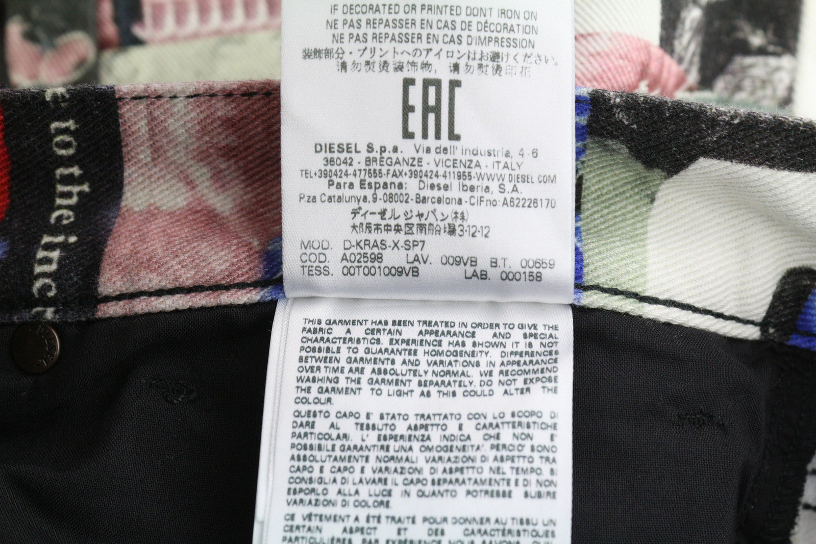 DIESEL D-Kras 009VB Men Jeans W32/L32 Slim Fit Patterned Buttoned Logo RRP€295