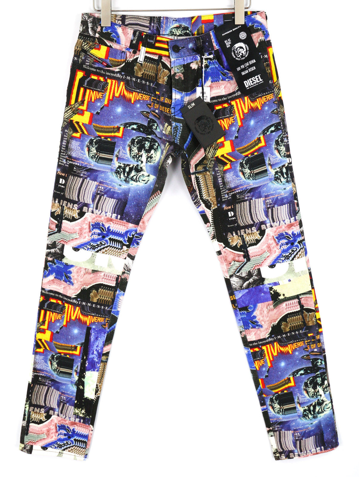 DIESEL D-Kras 009VB Men Jeans W32/L32 Slim Fit Patterned Buttoned Logo RRP€295