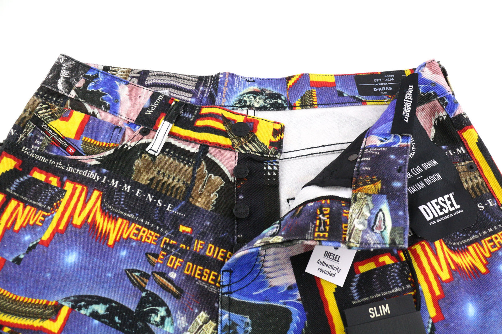 DIESEL D-Kras 009VB Men Jeans W32/L32 Slim Fit Patterned Buttoned Logo RRP€295