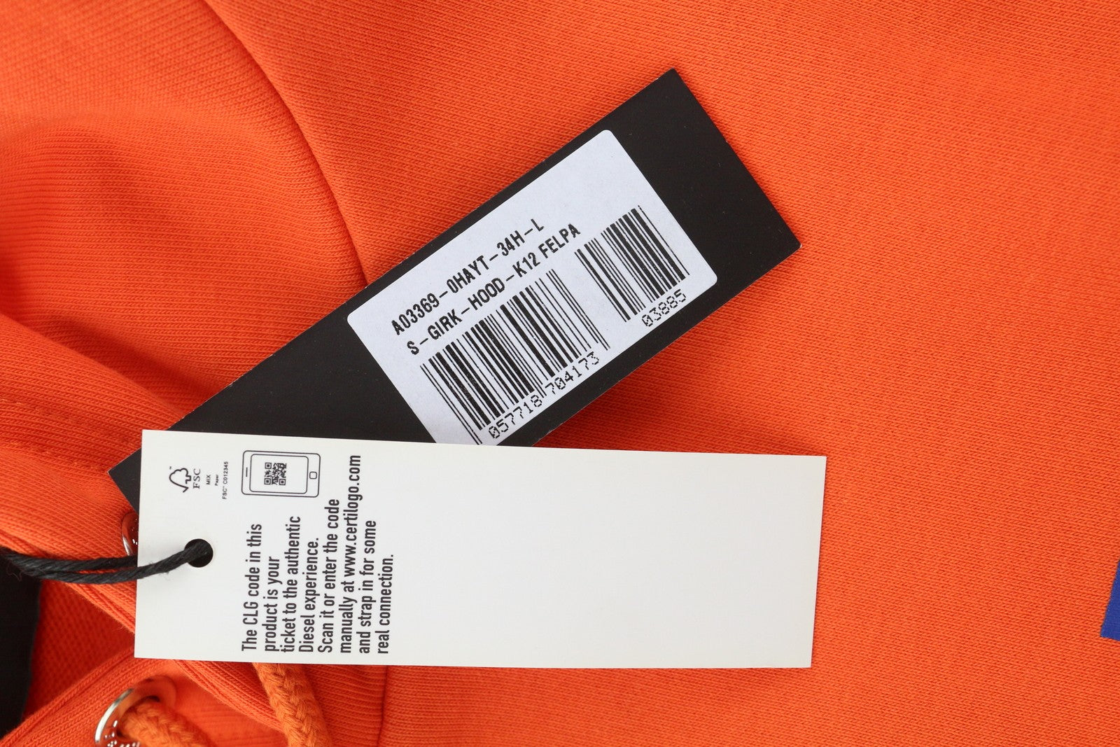 DIESEL S-Girk-Hood-K12 Mens Hoodie L Orange Pullover Kangaroo Pocket RRP€130