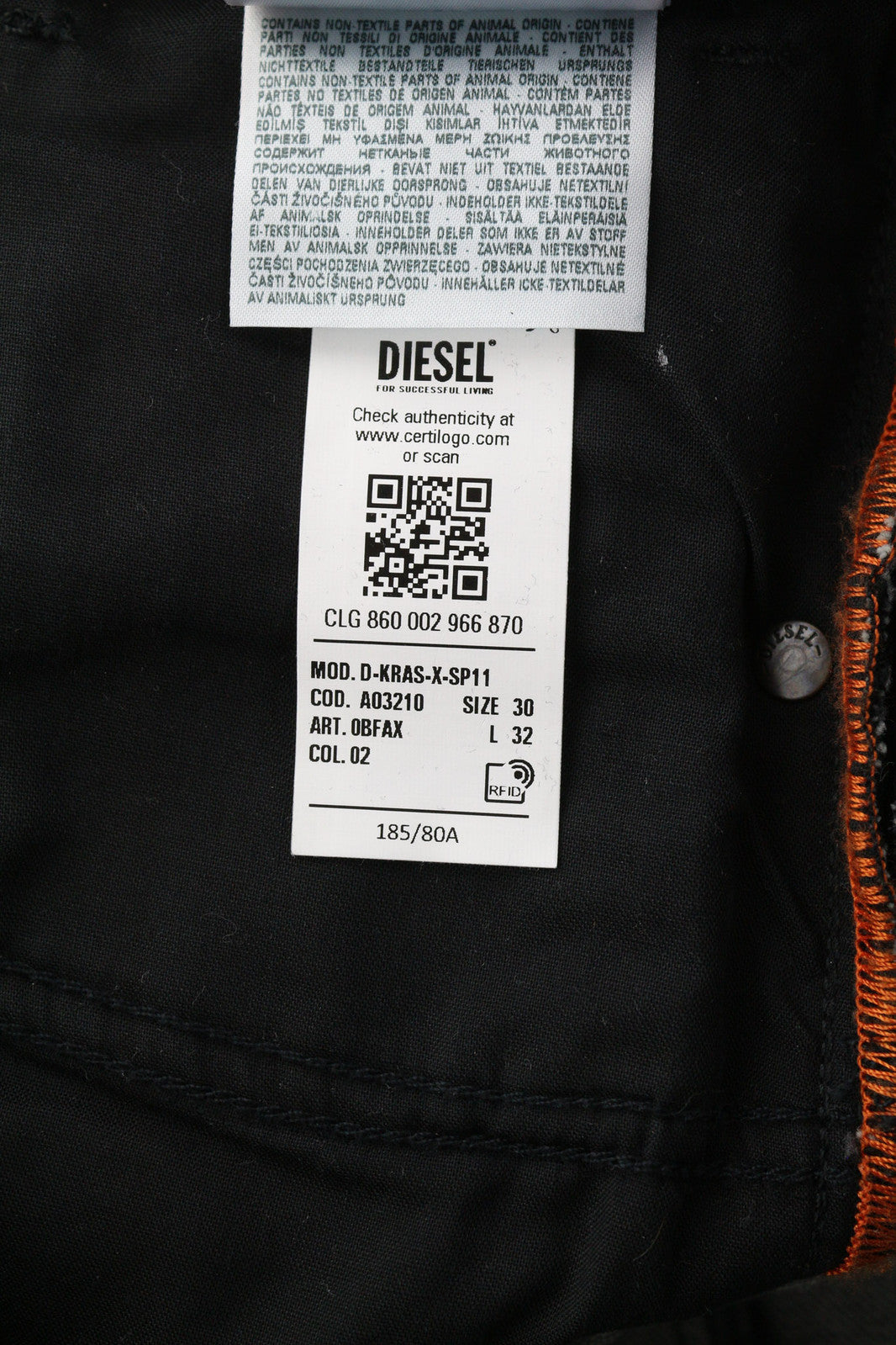 DIESEL D-Kras 0BFAX Men Jeans W30/L32 Denim Black Slim Button Pockets RRP€275