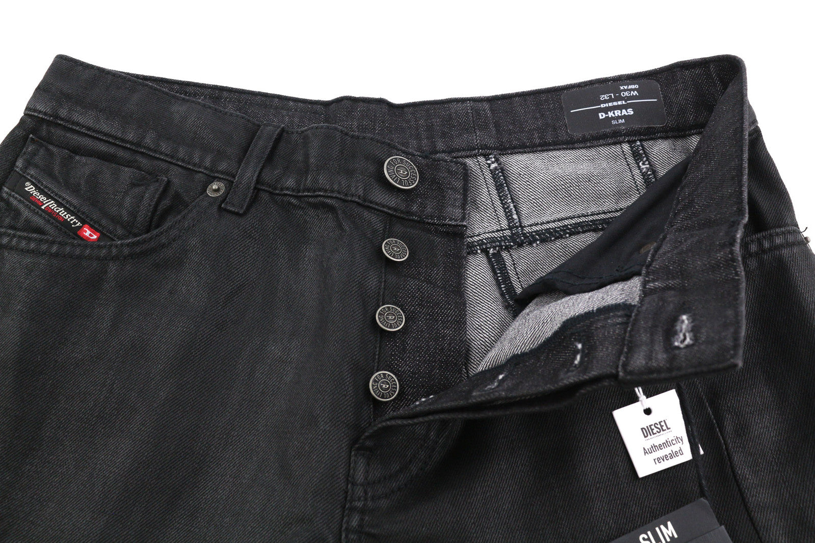 DIESEL D-Kras 0BFAX Men Jeans W30/L32 Denim Black Slim Button Pockets RRP€275