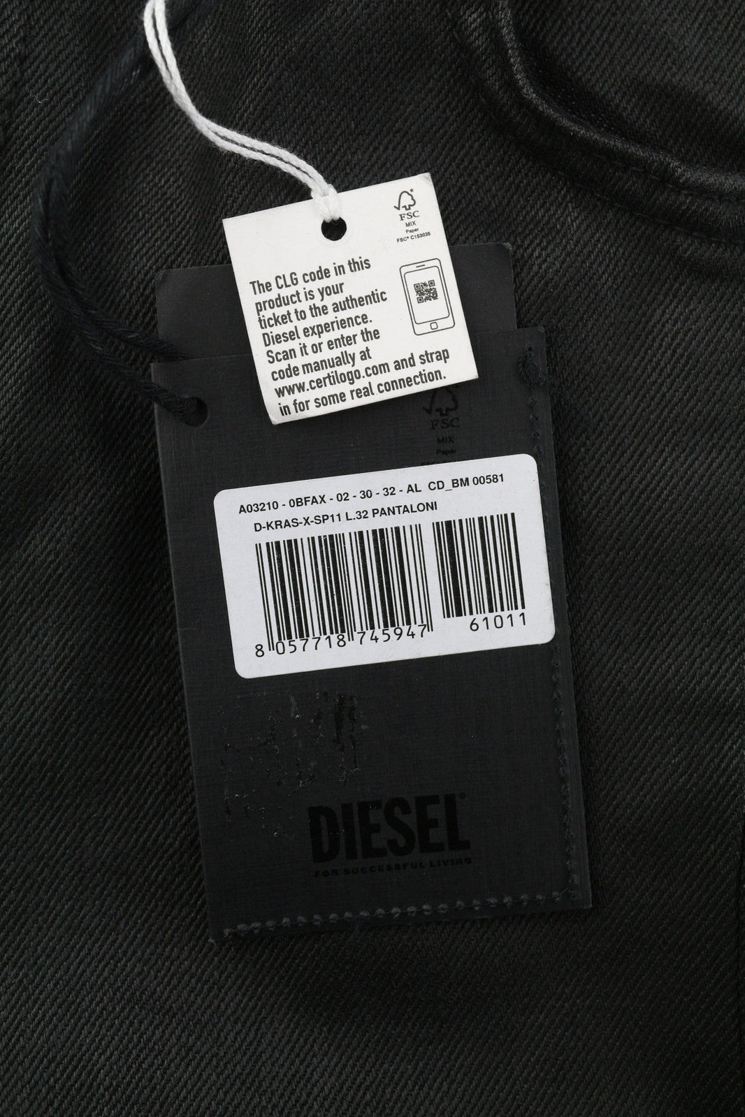 DIESEL D-Kras 0BFAX Men Jeans W30/L32 Denim Black Slim Button Pockets RRP€275