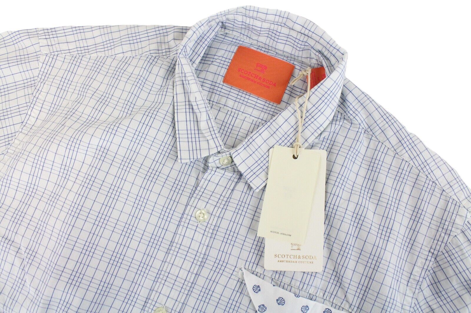 SCOTCH & SODA Ams Couture Men Shirt M White Checkered Button-Up Long Sleeve