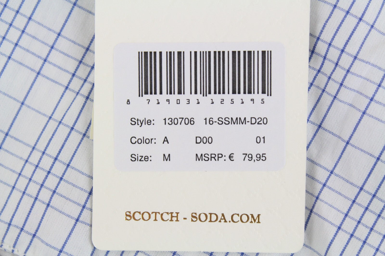 SCOTCH & SODA Ams Couture Men Shirt M White Checkered Button-Up Long Sleeve