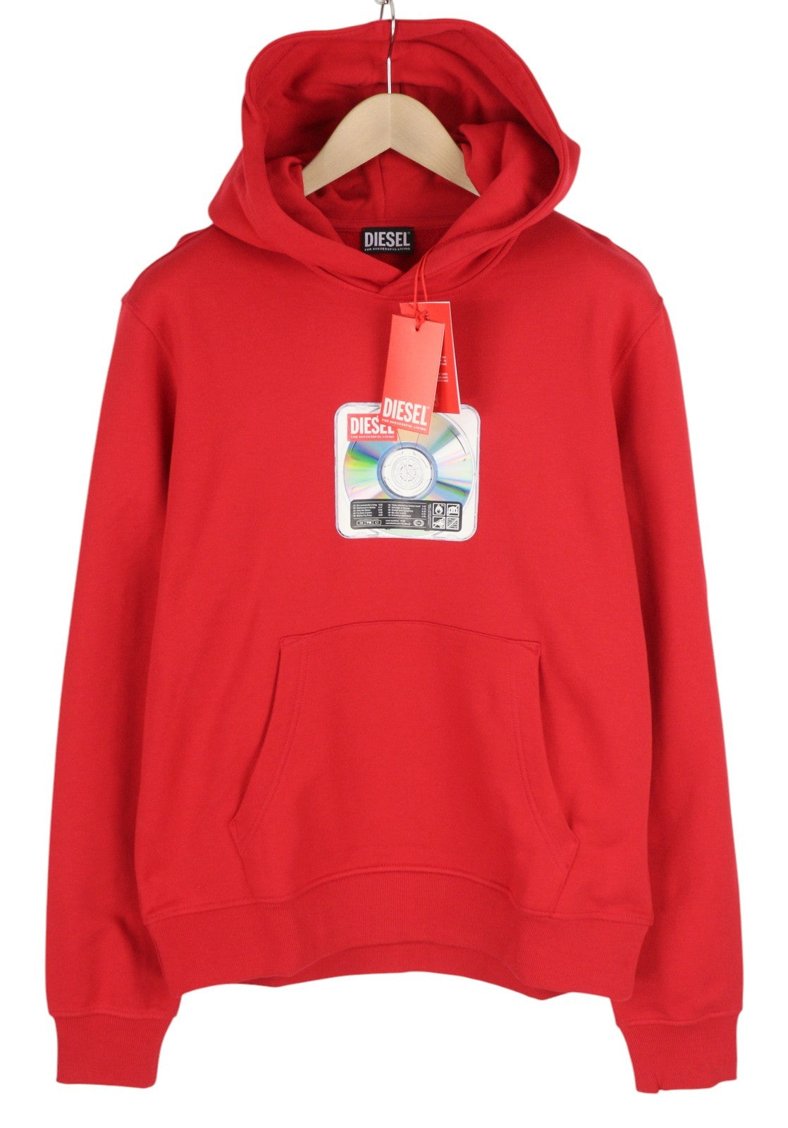 DIESEL S-Ginn-Hood-E6 Mens Hoodie L Red Hooded Pullover Kangaroo Pocket RRP€175