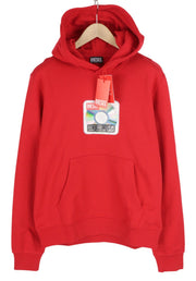 DIESEL S-Ginn-Hood-E6 Mens Hoodie L Red Hooded Pullover Kangaroo Pocket RRP€175