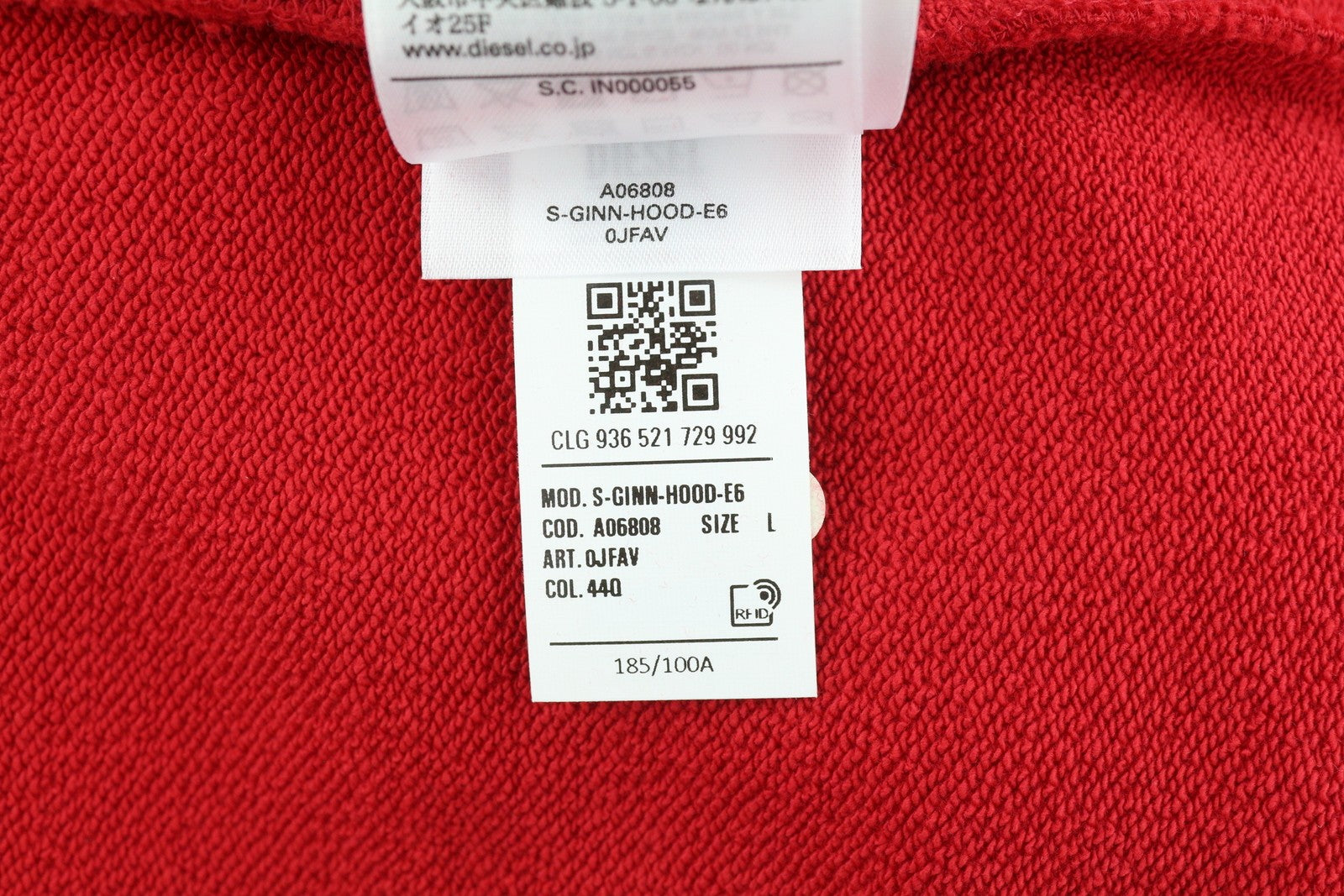 DIESEL S-Ginn-Hood-E6 Mens Hoodie L Red Hooded Pullover Kangaroo Pocket RRP€175