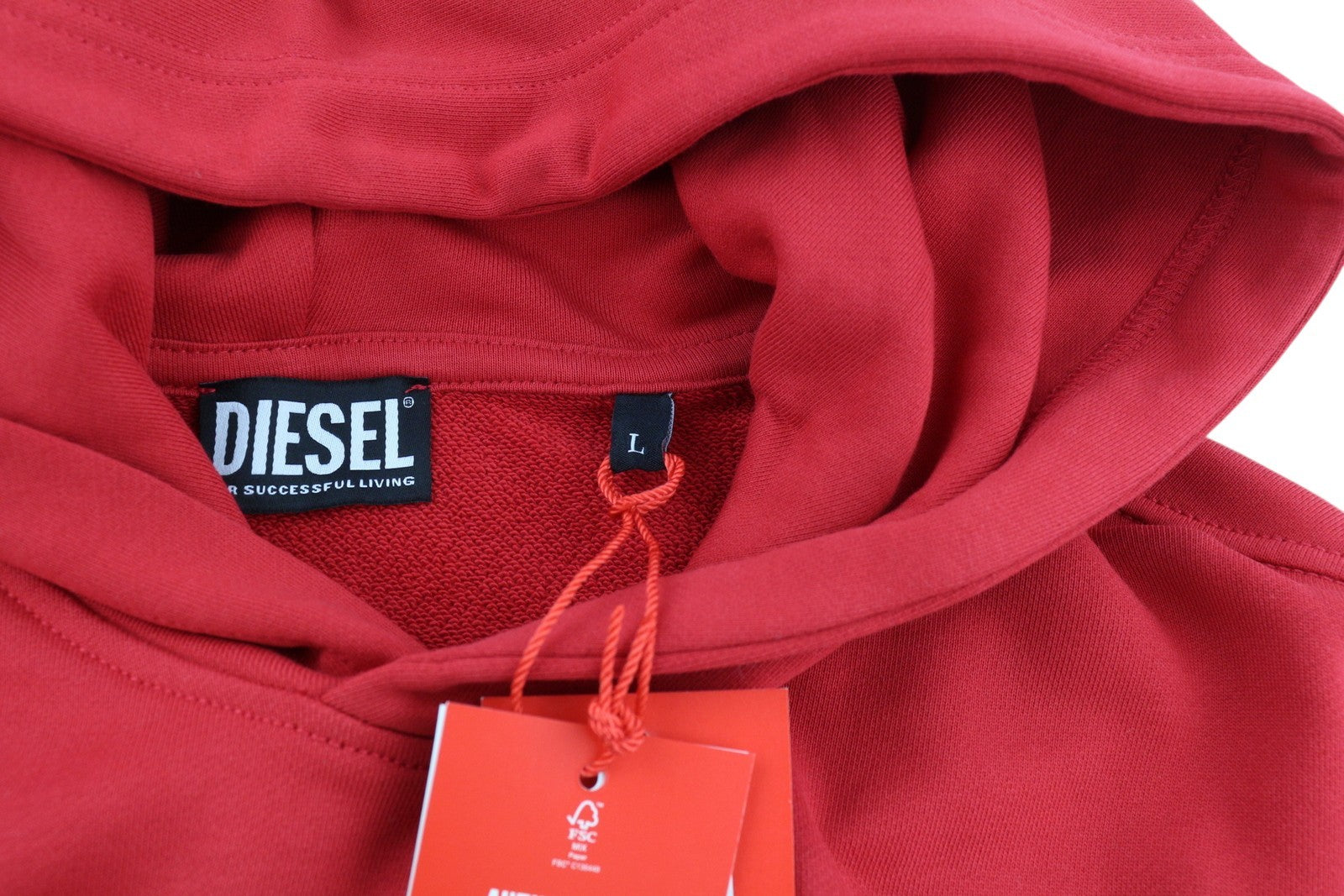 DIESEL S-Ginn-Hood-E6 Mens Hoodie L Red Hooded Pullover Kangaroo Pocket RRP€175