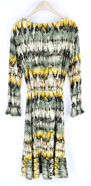 ILSE JACOBSEN Women Dress XL Green Snake Pattern Stretch Shiny Long Sleeve