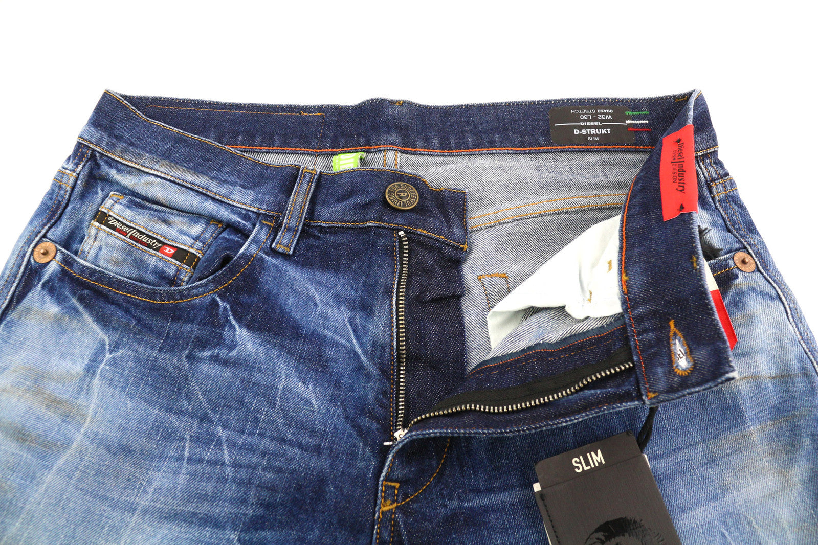 DIESEL D-Strukt 09A13 Men Jeans W32/L30 Slim  Stretch Logo Washed Blue RRP€295