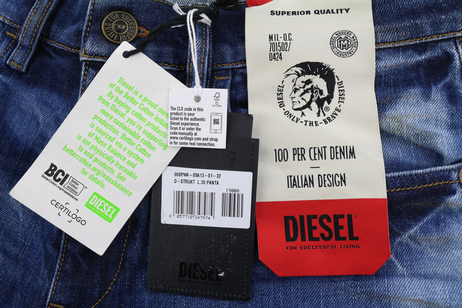 DIESEL D-Strukt 09A13 Men Jeans W32/L30 Slim  Stretch Logo Washed Blue RRP€295