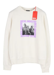 DIESEL S-Ginn-HS3 Men Sweatshirt M White Pullover Crew Neck Front Logo RRP€125