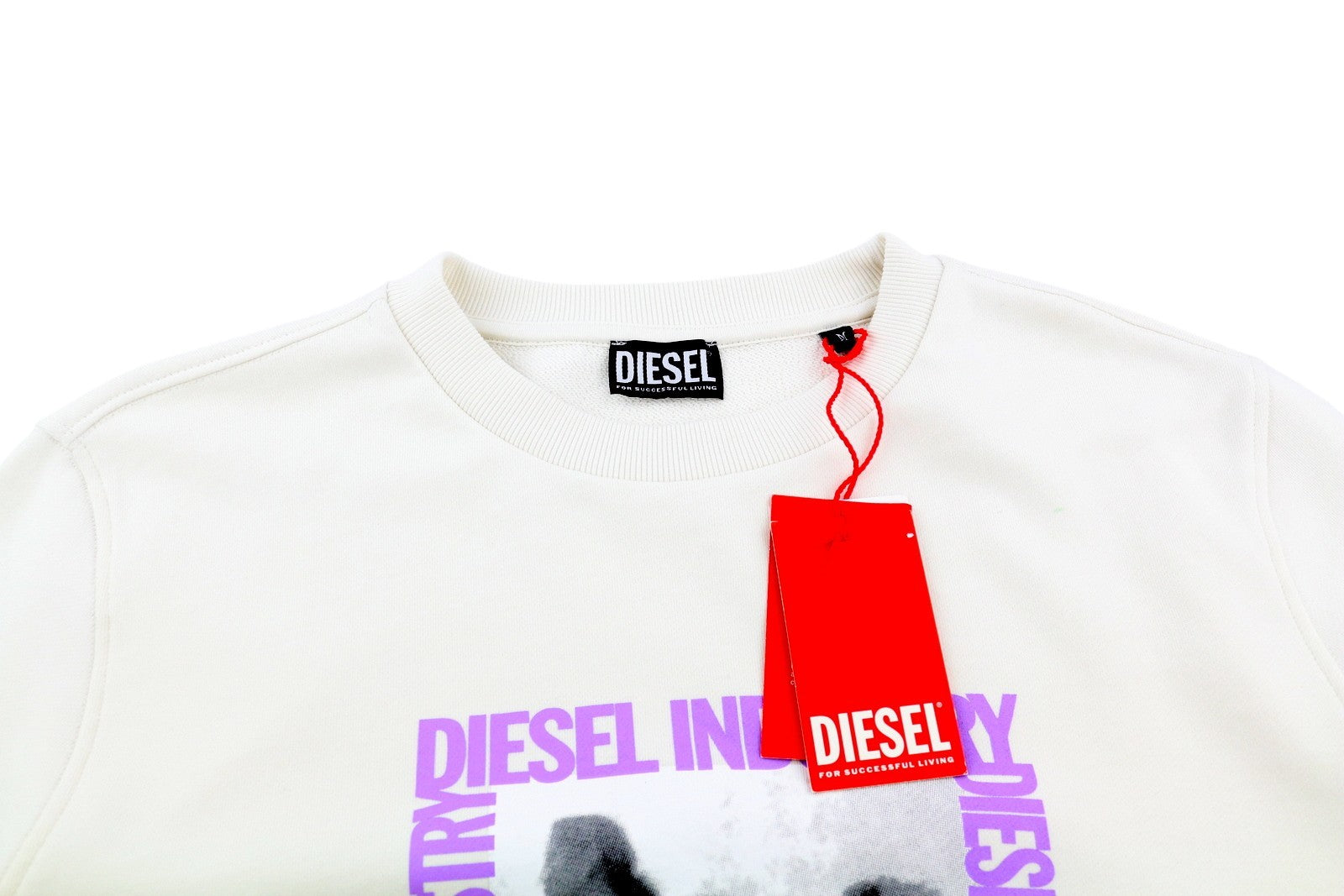 DIESEL S-Ginn-HS3 Men Sweatshirt M White Pullover Crew Neck Front Logo RRP€125