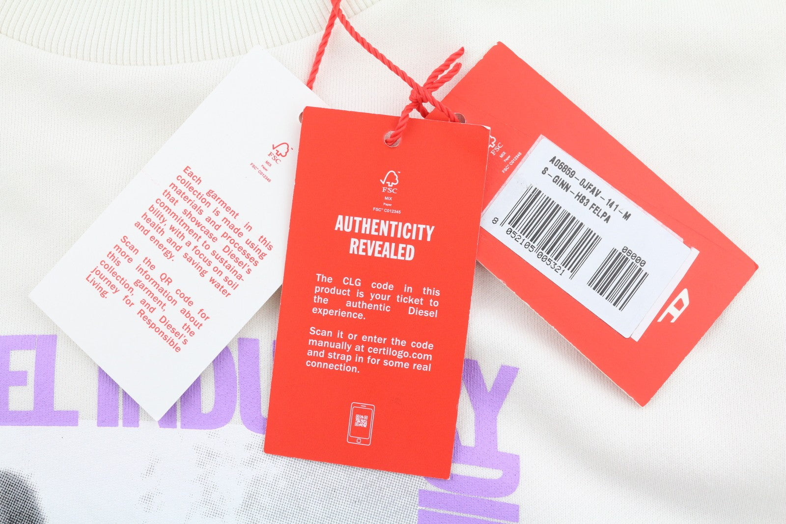 DIESEL S-Ginn-HS3 Men Sweatshirt M White Pullover Crew Neck Front Logo RRP€125