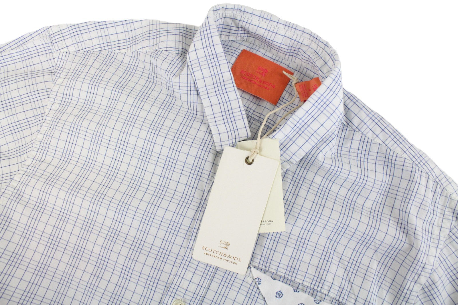 SCOTCH & SODA Ams Couture Men Shirt S White Checkered Long Sleeve Button-Up