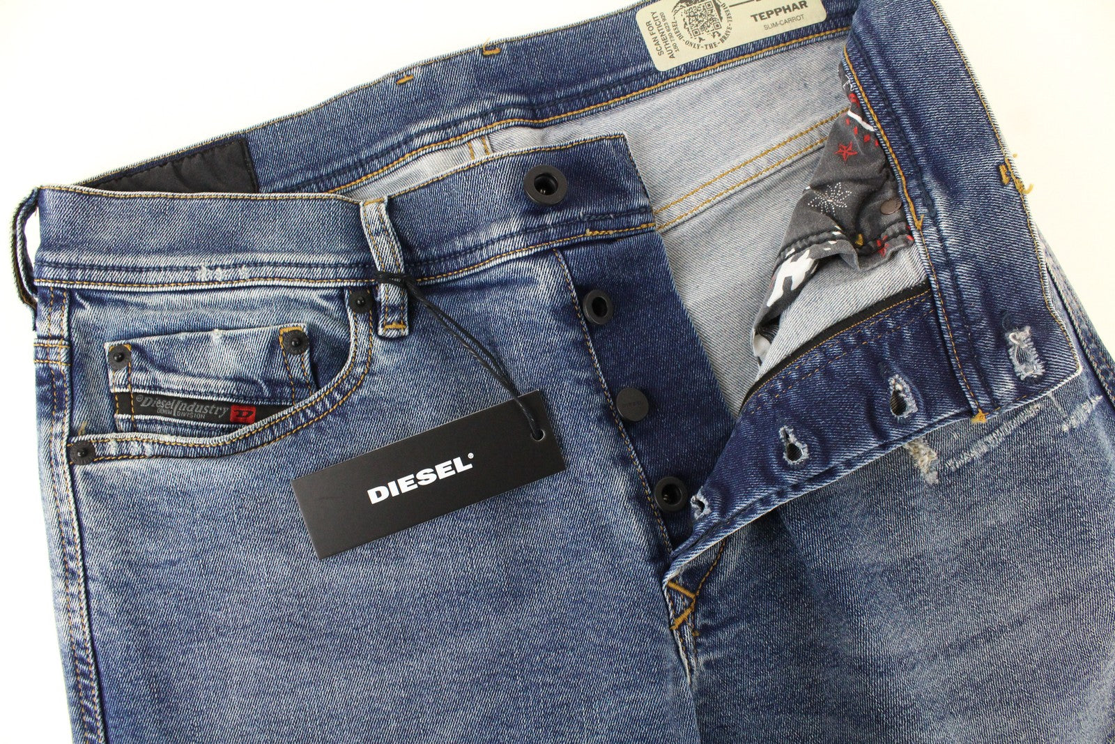 DIESEL Tepphar 080AC Mens Jeans W27/L32 Slim Carrot Blue Cotton Stretchy Ripped