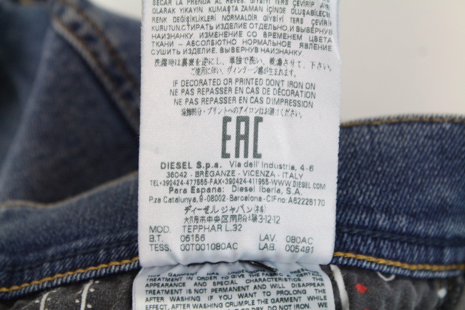 DIESEL Tepphar 080AC Mens Jeans W27/L32 Slim Carrot Blue Cotton Stretchy Ripped