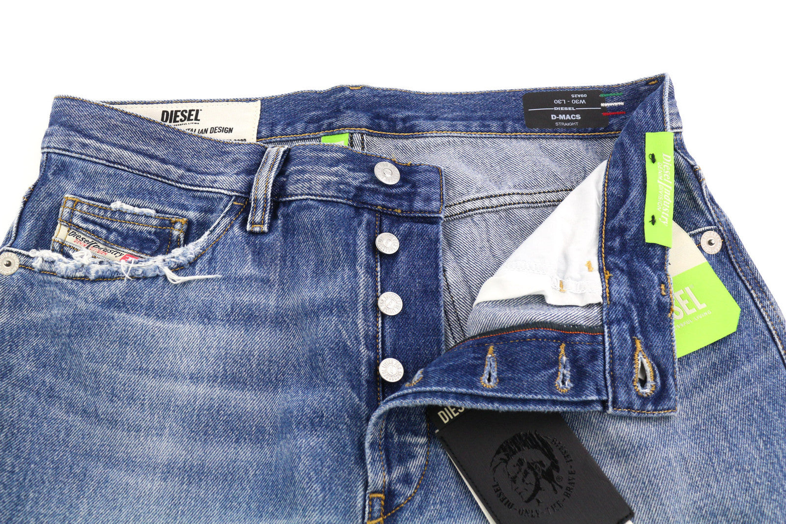 DIESEL D-Macs 09A25 Men Jeans W30/L30 Straight Fit Distress Washed Denim RRP€250