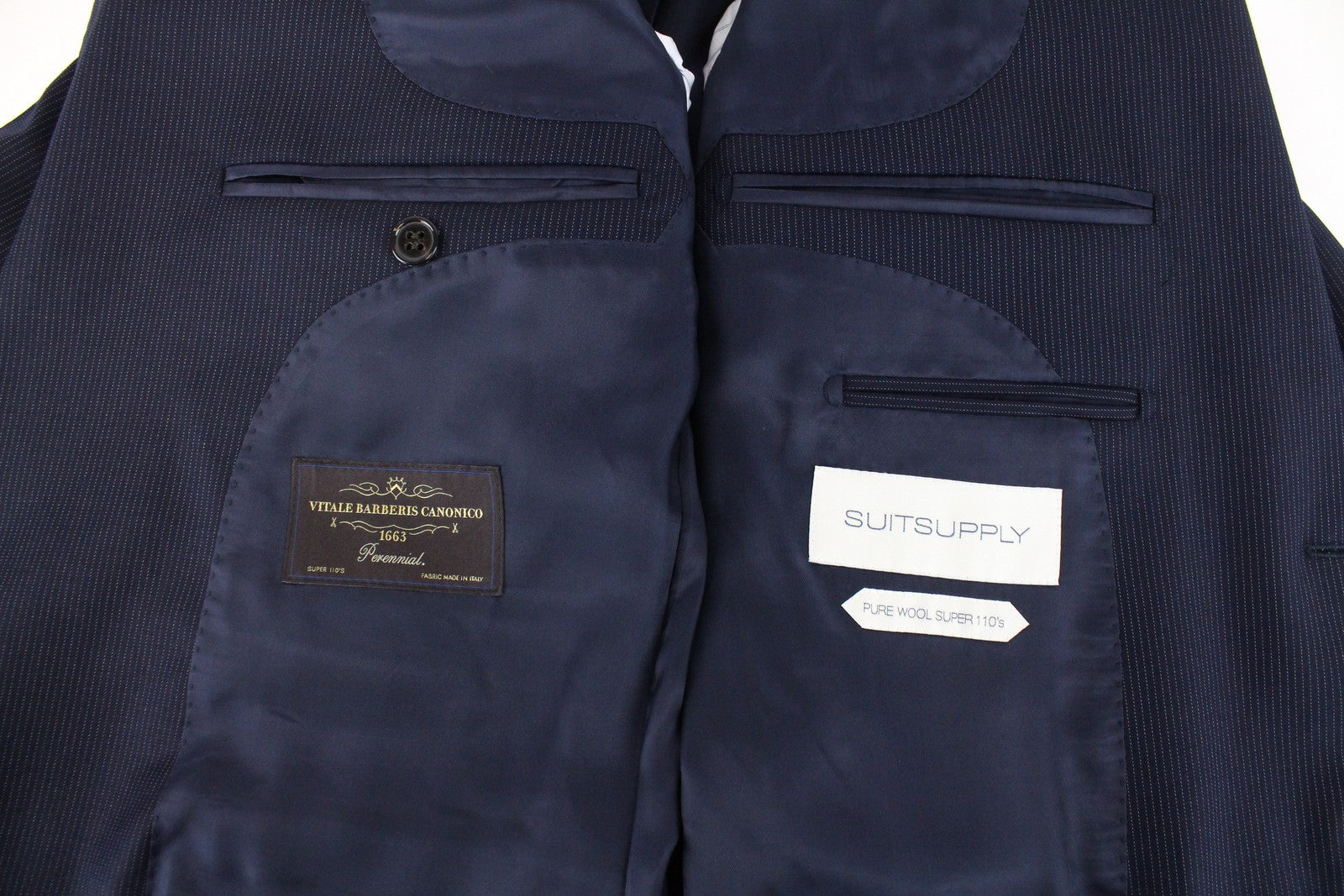 SUITSUPPLY Lazio Men Blazer UK40R Navy Wool Super 110's Slim Striped Lining