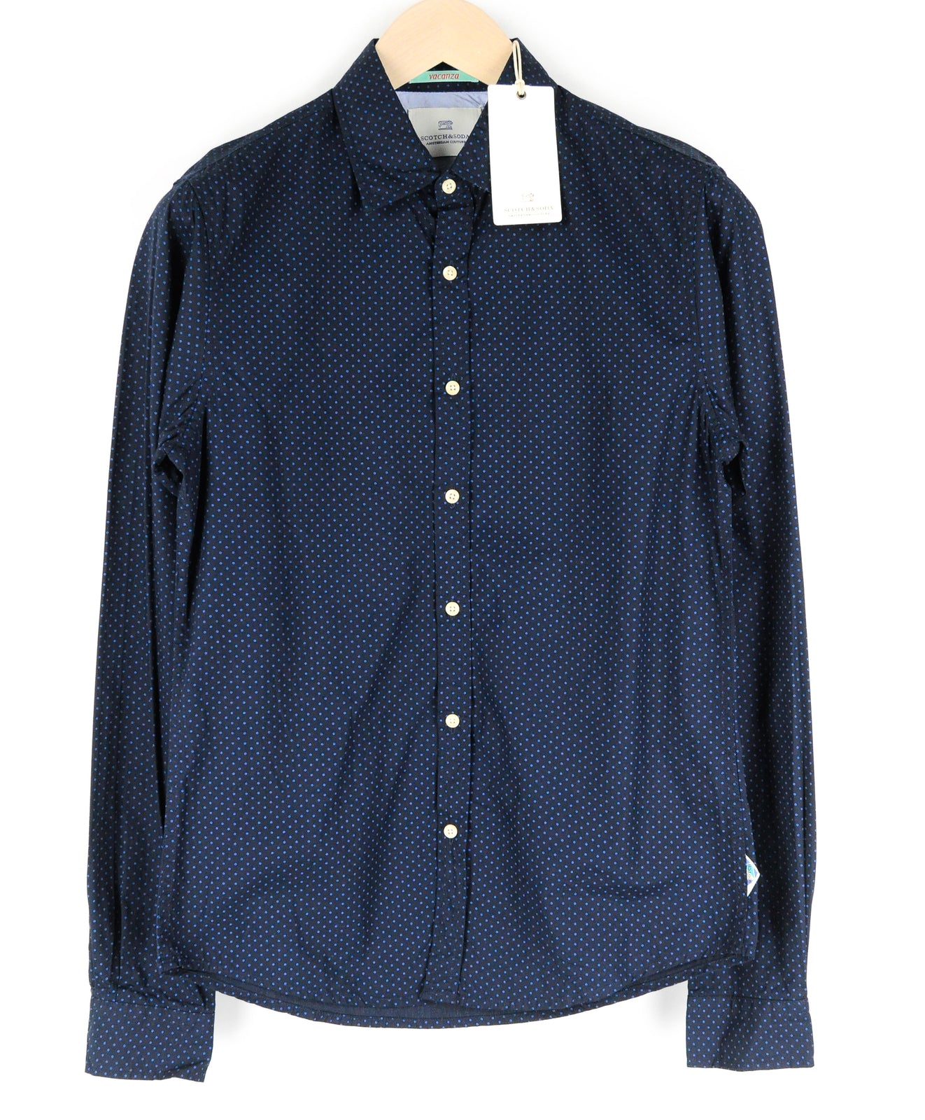 SCOTCH & SODA Men's Navy Shirt S Cotton Dot Pattern Long Sleeve Smart Casual