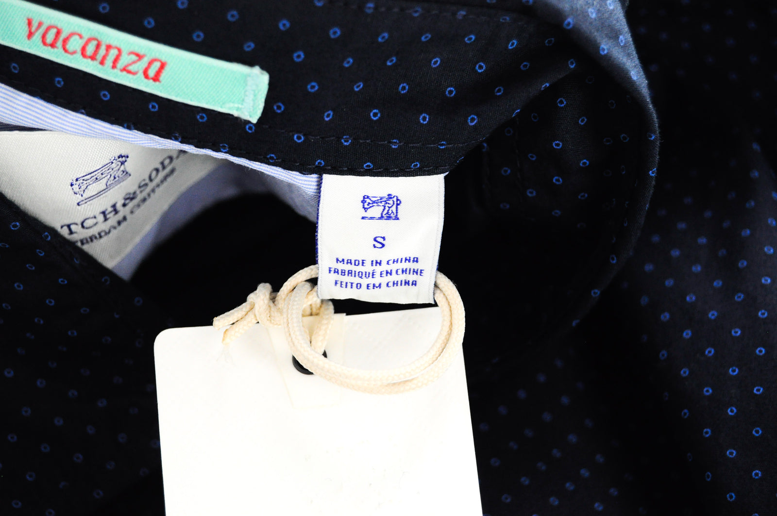 SCOTCH & SODA Men's Navy Shirt S Cotton Dot Pattern Long Sleeve Smart Casual