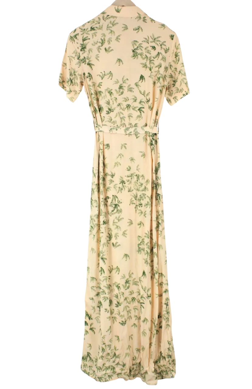 DENHAM Roxanne Women's Dress XS Light Brown Palm Print Short Sleeve