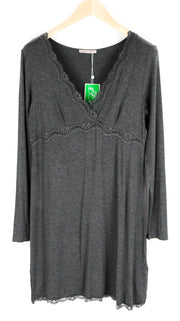 ANNA FIELD Women Dress L Grey Long Sleeve Over Knee Stretch Lace V-Neck Style