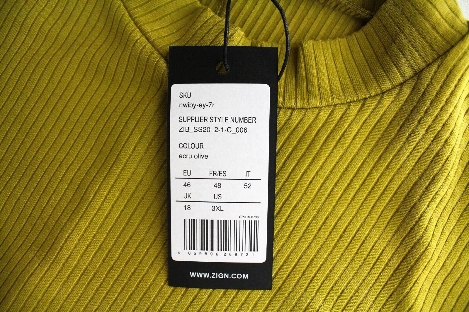 ZIGN Women's Dress UK18 Olive Green Long Sleeve Ribbed Stretch Pullover