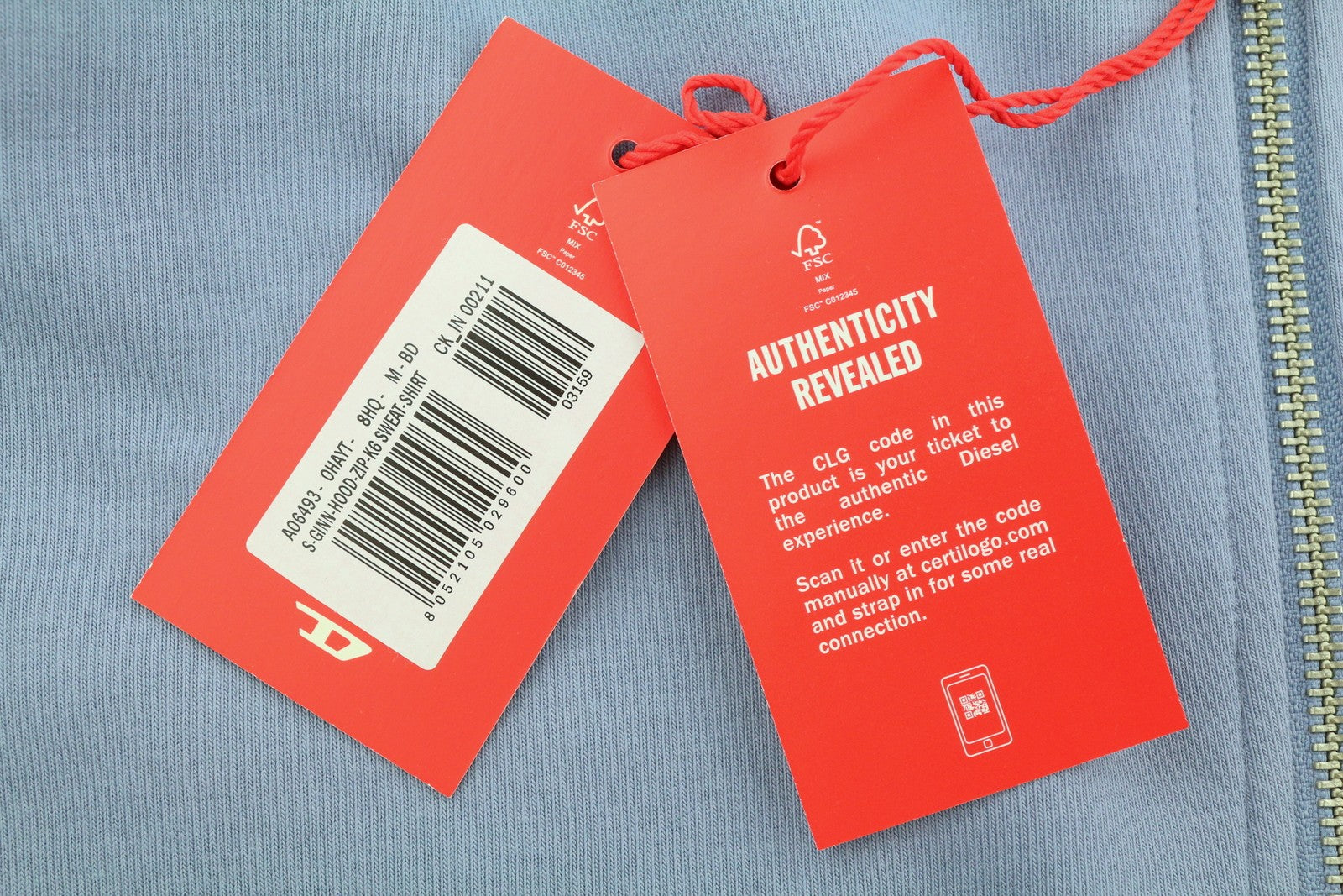 DIESEL S-Ginn-Hood-Zip-K6 Mens Hoodie M Blue Full Zip Hooded Pockets RRP€150