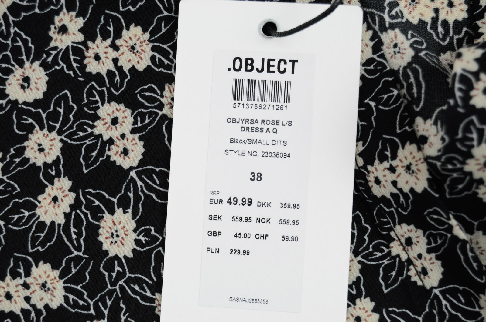 OBJECT Women Dress EU38 Black Floral Pattern Long Sleeve V-Neck Half-Buttoned