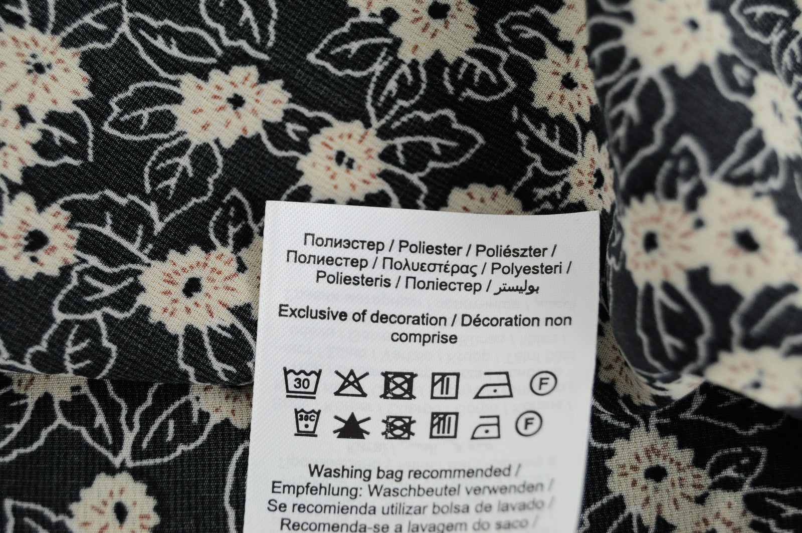 OBJECT Women Dress EU38 Black Floral Pattern Long Sleeve V-Neck Half-Buttoned