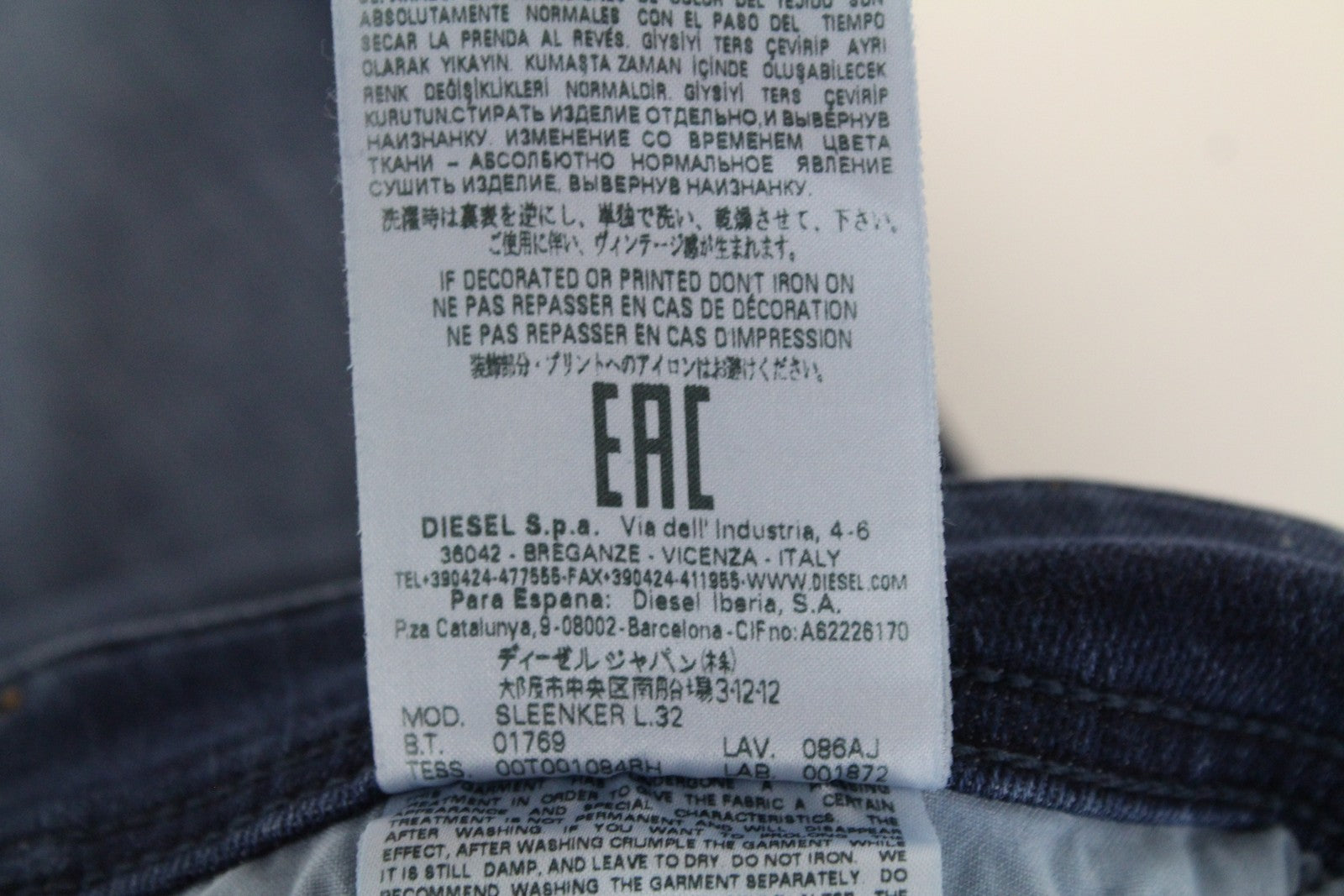 DIESEL Sleenker 086AJ Mens Jeans W29/L32 Slim Skinny  Blue Cotton Stretchy