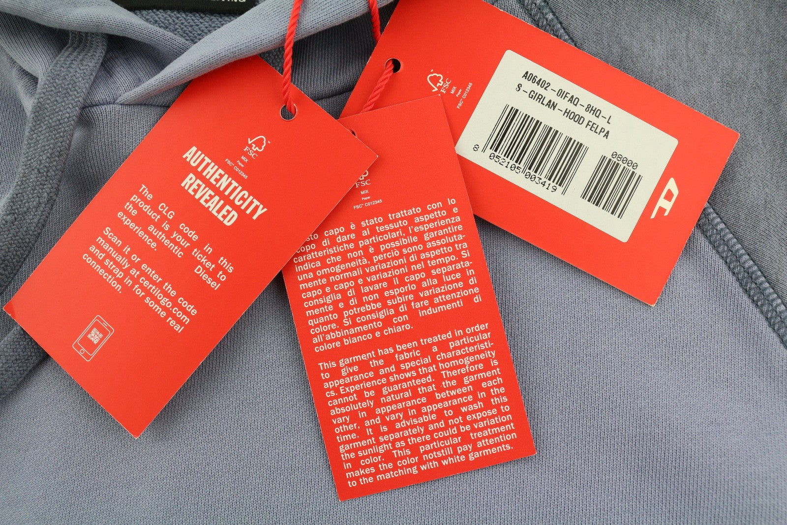 DIESEL S-Girlan-Hood Men Hoodie L Blue Pullover Kangaroo Pocket Hooded RRP195