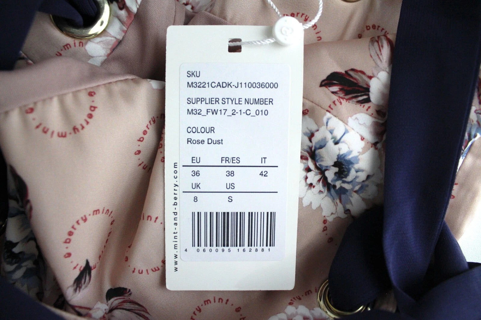 MINT & BERRY Women's Dress UK8 Dusty Pink Patterned Sleeveless Mid-Length