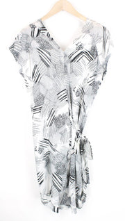 DENHAM Women's Dress 2XS White Patterned Short Sleeve V-Neck 2-in-1