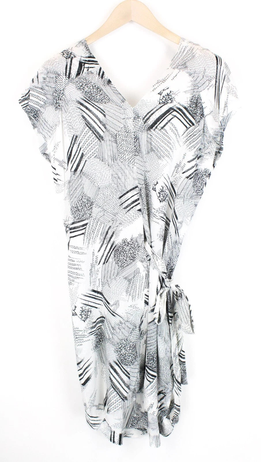 DENHAM Women's Dress 2XS White Patterned Short Sleeve V-Neck 2-in-1