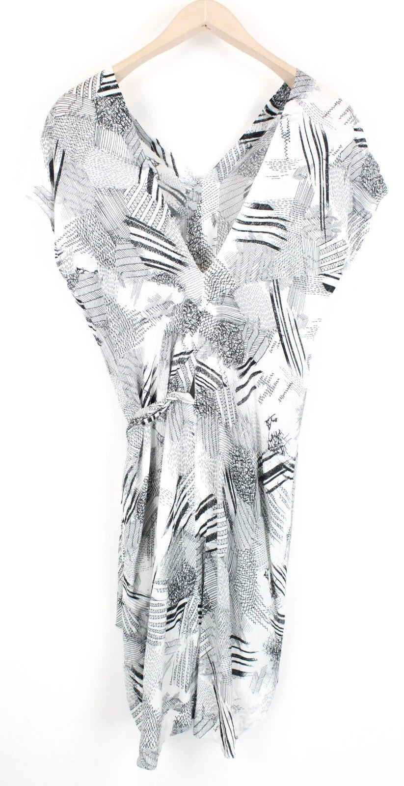 DENHAM Women's Dress 2XS White Patterned Short Sleeve V-Neck 2-in-1