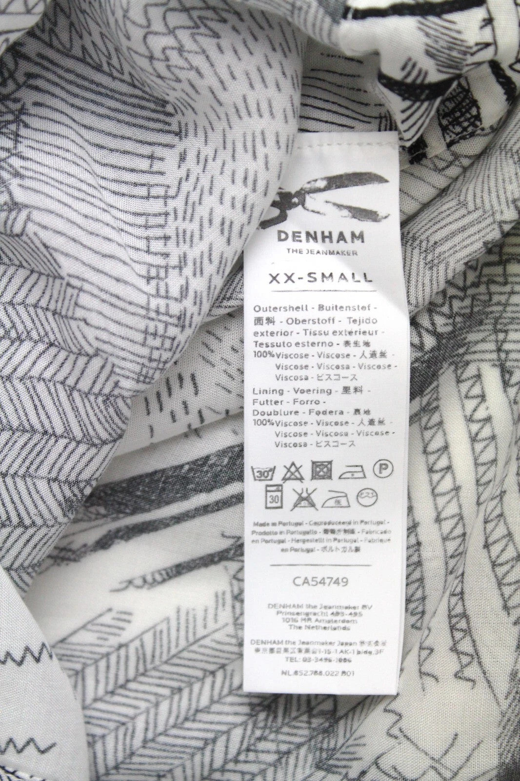 DENHAM Women's Dress 2XS White Patterned Short Sleeve V-Neck 2-in-1